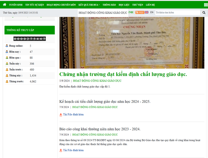 Thông tin báo cáo thường niên năm học 2023 -2024 của Trường Tiểu học Nguyễn Văn Banh nằm trong mục kết quả thi đua. Ảnh chụp màn hình screenshot-2025-09-19-143513.png