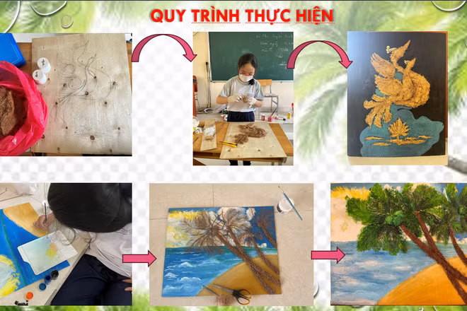 TPHCM: Cô và trò Trường THCS Hai Bà Trưng biến xơ dừa thành tác phẩm hội họa 
