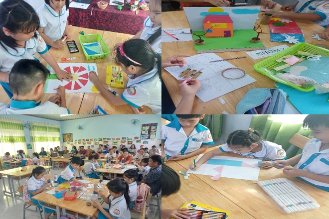 Một số hình ảnh Steam trong môn Âm nhạc (nhạc cụ Macaras) và Mĩ Thuật (khu vườn nở hoa) từ vật liệu tái chế