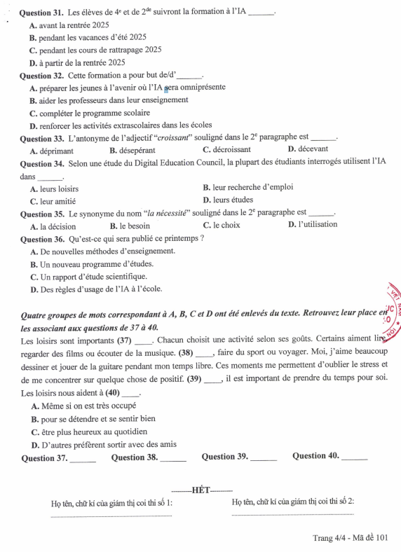 Sở GD&ĐT Hà Nội công bố đề, đáp án bài thi vào lớp 10 năm học 2025-2026