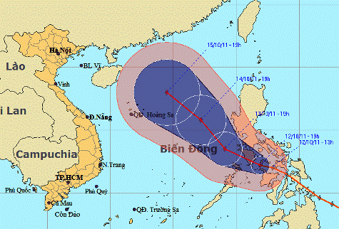 Đường đi và vị trí của bão BANYAN. (Nguồn NCHMF)