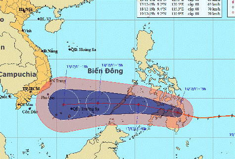 Vị trí và hướng đi của bão WASHI. (NGuồn NCHMF) Vị trí và hướng đi của bão WASHI. (NGuồn NCHMF)