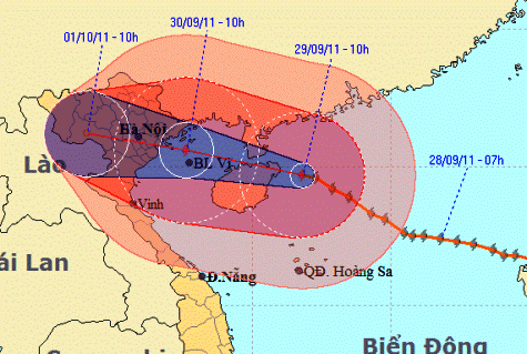 Vị trí và hướng đi của bão "siêu bão" Nesta. (Nguồn NCHMF)
