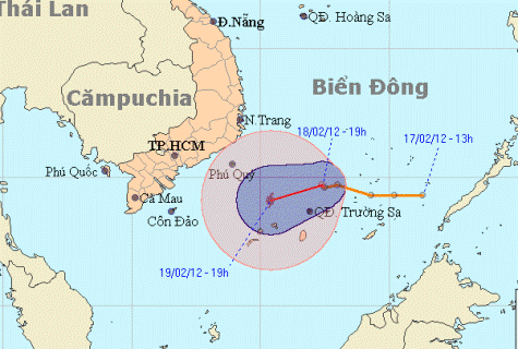 Vị trí và hướng di chuyển của áp thấp nhiệt đới. (Nguồn NCHMF) Vị trí và hướng di chuyển của áp thấp nhiệt đới. (Nguồn NCHMF)