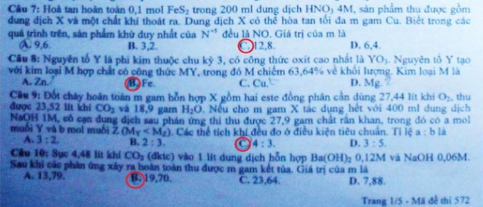 ĐÁP ÁN MÔN TOÁN KHỐI B 2012 - ĐÁP ÁN ĐH MÔN SINH KHỐI B 2012