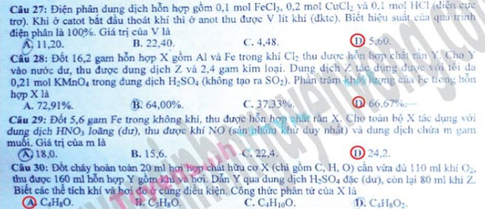 ĐÁP ÁN MÔN TOÁN KHỐI B 2012 - ĐÁP ÁN ĐH MÔN SINH KHỐI B 2012