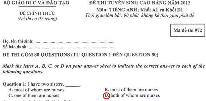 ĐÁP ÁN MÔN VĂN KHỐI C, D HỆ CAO ĐẲNG 2012 - ĐÁP ÁN MÔN SINH KHỐI B HỆ CAO ĐẲNG 2012 - ĐÁP ÁN MÔN VẬT LÝ KHỐI A, A1 HỆ CAO ĐẲNG 2012 - ĐÁP ÁN MÔN LỊCH SỬ KHỐI C HỆ CAO ĐẲNG 2012 - ĐÁP ÁN MÔN LỊCH SỬ KHỐI C HỆ CAO ĐẲNG 2012 - ĐÁP ÁN TIẾNG ANH KHỐI A1, D1 HỆ CAO ĐẲNG 2012