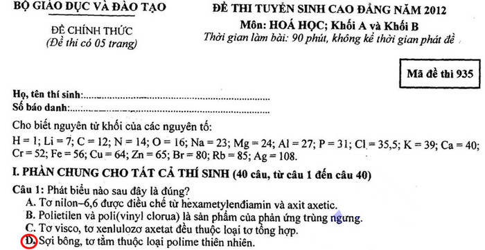 ĐÁP ÁN TIẾNG ANH KHỐI A1, D1 HỆ CAO ĐẲNG 2012 - ĐÁP ÁN MÔN VĂN KHỐI C, D HỆ CAO ĐẲNG 2012 - ĐÁP ÁN MÔN SINH KHỐI B HỆ CAO ĐẲNG 2012 - ĐÁP ÁN MÔN VẬT LÝ KHỐI A, A1 HỆ CAO ĐẲNG 2012 - ĐÁP ÁN MÔN LỊCH SỬ KHỐI C HỆ CAO ĐẲNG 2012 - ĐÁP ÁN MÔN LỊCH SỬ KHỐI C HỆ CAO ĐẲNG 2012