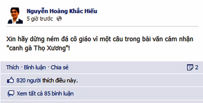 Thầy giáo trẻ Nguyễn Hoàng Khắc Hiếu mong mọi người hãy ngừng "ném đá" cô Thủy trên facebook cá nhân của mình.