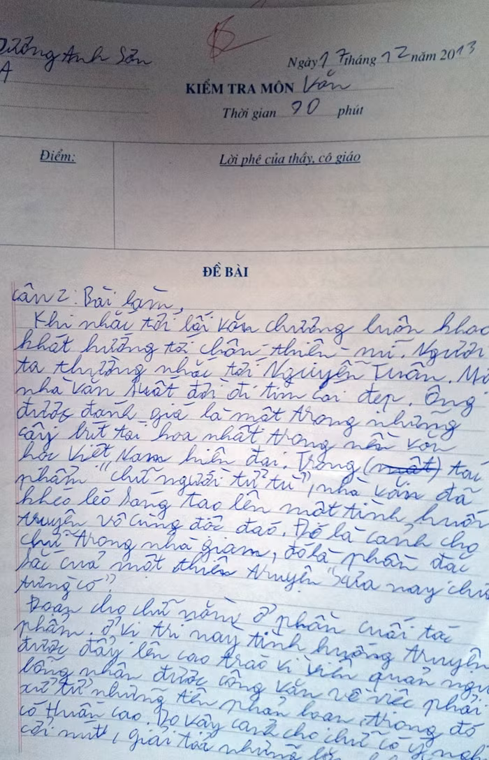 Theo phản ánh, giáo viên Ngữ văn Trung tâm GDTX Q. Hai Bà Trưng có cho học sinh làm bài kiểm tra nhưng không chấm điểm.