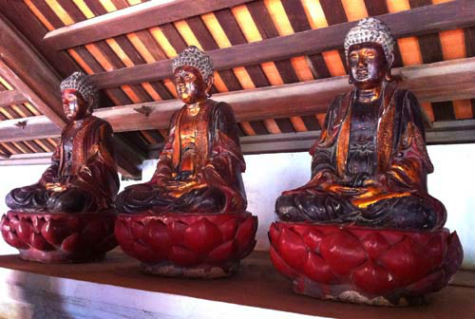 Tiền đường của chùa Dâu đặt tượng Hộ pháp, tám vị Kim Cương; Gian thiêu hương đặt tượng Cửu Long, hai bên có tượng các vị Diêm Vương, Tam châu Thái tử, Mạc Đĩnh Chi. Thượng điện để tượng Bà Dâu (Pháp Vân), Bà Đậu (Pháp Vũ), và các hầu cận. Các pho tượng Bồ tát, Tam thế, Đức ông, Thánh tăng được đặt ở phần hậu điện phía sau chùa chính.