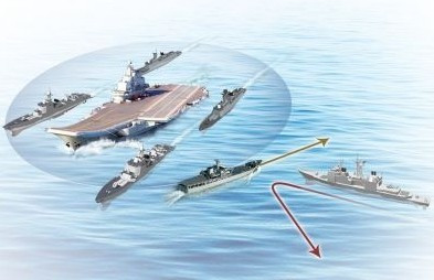 Báo Trung Quốc vẽ hình ảnh tàu tuần dương Mỹ tiếp cận do thám biên đội tàu sân bay Trung Quốc trên Biển Đông.