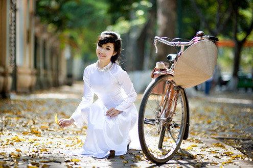 Thiếu nữ với tà áo dài trắng dường như không thể thiếu trong bức tranh Hà Nội mùa sấu rụng. Thiếu nữ với tà áo dài trắng dường như không thể thiếu trong bức tranh Hà Nội mùa sấu rụng.