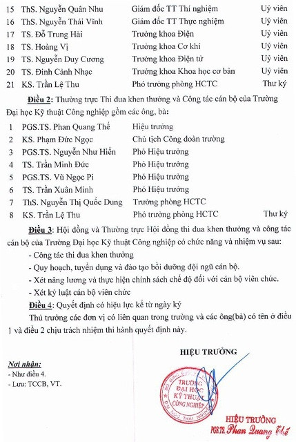QĐ số 690 về việc thành lập Hội đồng thi đua khen thưởng của trường ngày 11/11/2011, tuy nhiên trong các QĐ điều chuyển cán bộ đều có nội dung căn cứ vào kết luận của một Hội đồng khen thưởng trước thời điểm ngày 11/11/2011.
