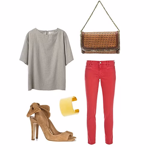 Nếu muốn màu sắc hơn thì chiếc xắc tay màu vàng sẽ tạo nên hình ảnh colorblock rất ấn tượng cho bạn khi mặc cùng áo thun màu ghi. Xem thêm: Diện quần jeans sành điệu như cô nàng "Bella" xinh đẹp