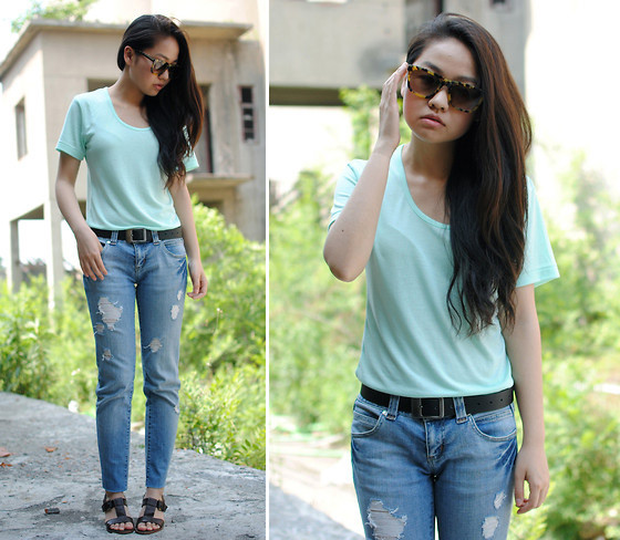 Cô nàng yêu thích phong cách tự nhiên, tomboy không thích diện váy, có thể chọn quần jean rách với áo full thế này... Xem thêm:Thổi bùng xu hướng hè với thời trang đường phố tuyệt đẹp