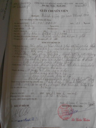 Giấy chuyển viện của Bệnh viện Đa khoa TP. Thanh Hoá Giấy chuyển viện của Bệnh viện Đa khoa TP. Thanh Hoá