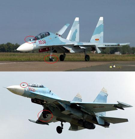 Su-30MK2V phía trên và Su-27UBK phía dưới trong biên chế Không quân Nhân dân Việt Nam. Sự khác biệt tại những điểm khoanh tròn. Su-30MK2V phía trên và Su-27UBK phía dưới trong biên chế Không quân Nhân dân Việt Nam. Sự khác biệt tại những điểm khoanh tròn.