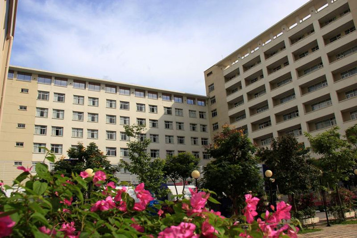 Trường với khu giảng đường nhiều tầng, trang thiết bị giảng dạy hiện đại mang phong cách Châu Âu.