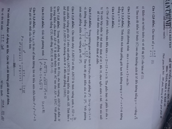 Đây mới đúng là đề thi chuẩn xác môn toán, kỳ thi vào đại học năm 2014, khối A, A1. Ảnh Xuân Trung Đây mới đúng là đề thi chuẩn xác môn toán, kỳ thi vào đại học năm 2014, khối A, A1. Ảnh Xuân Trung