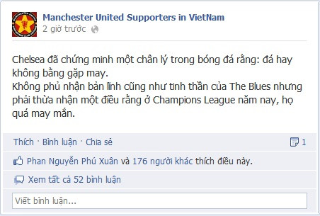 Các CĐV Man Utd cho rằng Chelsea đã gặp nhiều may mắn Các CĐV Man Utd cho rằng Chelsea đã gặp nhiều may mắn