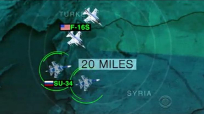 Máy bay chiến đấu của Nga và Mỹ nhiều lần tiếp xúc cự ly gần ở bầu trời Syria (nguồn mạng sina Trung Quốc)