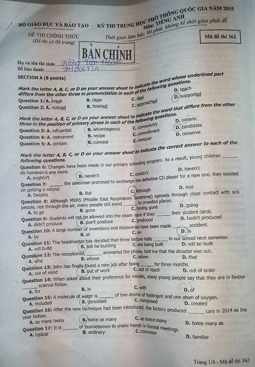 Gợi ý lời giải môn Ngoại ngữ Kỳ thi THPT quốc gia ảnh 2