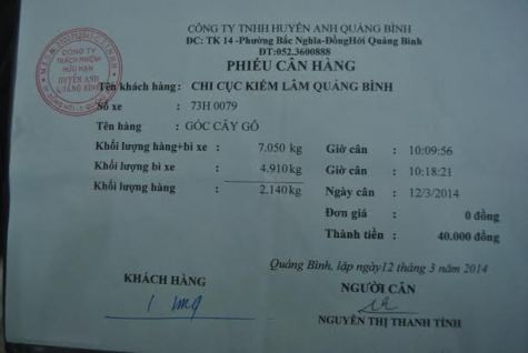 Phiếu cân xác định trọng lượng gốc gỗ sưa được phát hiện tại ngầm suối Tróoc nặng hơn 2 tấn Phiếu cân xác định trọng lượng gốc gỗ sưa được phát hiện tại ngầm suối Tróoc nặng hơn 2 tấn