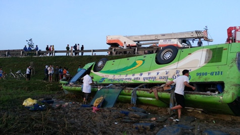 Hiện cơ quan điều tra đã tạm giữ tài xế vụ lật xe khách chở công nhân từ Lạng Sơn vào Nghệ An dự đám cưới bị lật Hiện cơ quan điều tra đã tạm giữ tài xế vụ lật xe khách chở công nhân từ Lạng Sơn vào Nghệ An dự đám cưới bị lật