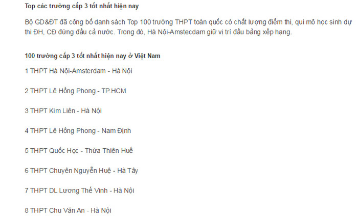 Trang khoahocthuvi.net đăng tải thông tin các trường cấp 3 tốt nhất Việt Nam, theo ông Quách Tuấn Ngọc là không có cơ sở.