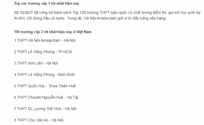 Trang khoahocthuvi.net đăng tải thông tin các trường cấp 3 tốt nhất Việt Nam, theo ông Quách Tuấn Ngọc là không có cơ sở.