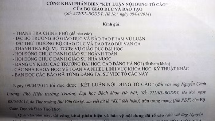 Đơn phản biện lại bản Kết luận nội dung tố cáo được ông Nguyễn Ngọc Thành gửi tới các cơ quan chức năng.