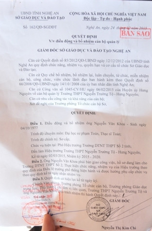 Nghệ An bổ nhiệm hiệu phó đang chịu kỷ luật lên làm hiệu trưởng ảnh 2