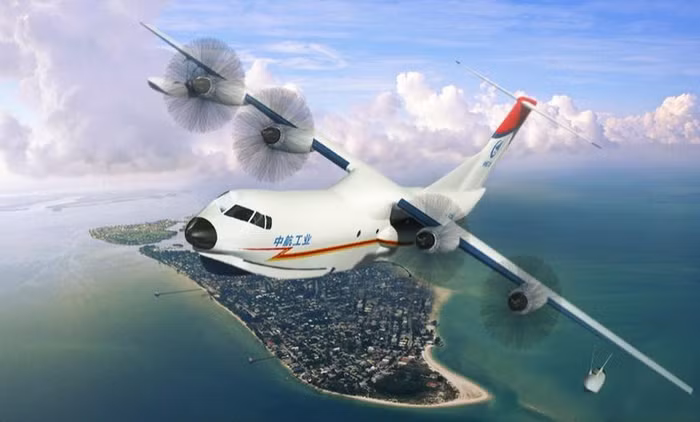 Thủy phi cơ AG600 Giao Long (mô phỏng, nguồn báo Hoàn Cầu, TQ)