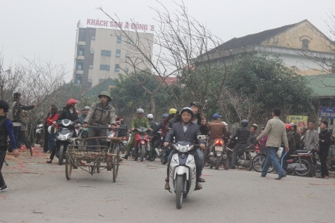 Với quan niệm thiếu đi cành đào, cành mai trong nhà ngày tết thì kém sắc xuân nên gia đình nào cũng mua một cành đào về trang trí nhà trong những ngày tết (ảnh Xuân Hòa)