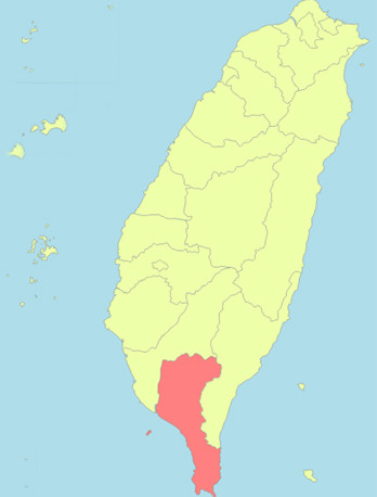 Tâm chấn của trận động đất hôm 26/2 nằm tại huyện Bình Đông (màu đỏ) của đảo Đài Loan. Ảnh: Wikipedia. Tâm chấn của trận động đất hôm 26/2 nằm tại huyện Bình Đông (màu đỏ) của đảo Đài Loan. Ảnh: Wikipedia.