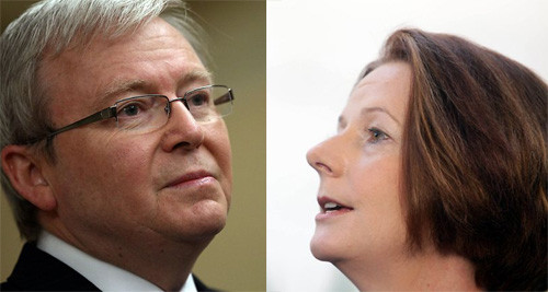 Cựu Bộ trưởng Ngoại giao Kevin Rudd quyết giành phiếu với Thủ tướng Julia Gilad (Ảnh: The Australia) Cựu Bộ trưởng Ngoại giao Kevin Rudd quyết giành phiếu với Thủ tướng Julia Gilad (Ảnh: The Australia)