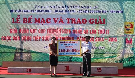 Trong 3 ngày giải quần vợt cúp Truyền hình Nghệ An các nhà hảo tâm đã ủng hộ chương trình "tiếp sức đến trường năm học 2014-2015" được hơn 2,5 tỷ đồng Trong 3 ngày giải quần vợt cúp Truyền hình Nghệ An các nhà hảo tâm đã ủng hộ chương trình "tiếp sức đến trường năm học 2014-2015" được hơn 2,5 tỷ đồng