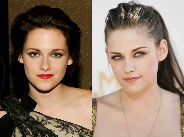 Cùng là tóc lộ trán, Kristen Stewart được khen trẻ trung và năng động hơn với kiểu đánh rối và cột đuôi ngựa hình bên phải. Xem thêm: Không hớ hênh, Sao vẫn "ẵm danh" phản cảm