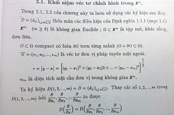Tại luận án của PGS. Nguyễn Cảnh Lương, ở Chương II, mục 2.1: “Khái niệm Véc tơ chỉnh hình trong Rm (trang 39) so với luận án của PGS. TS. Đặng Văn Khải (trang 23) có ghi “Các véc tơ chỉnh hình trong không gian Rm” (hình dưới).