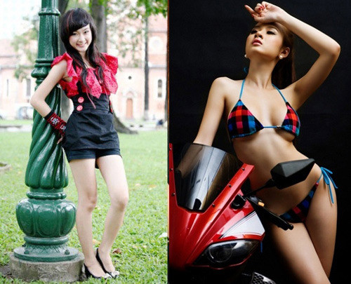 Angela Phương Trinh là một trong những chân dài trong showbiz Việt bị nghi ngờ về tính chân thực của vòng 1 bát tô kia. Nhiều người đùa rằng, đôi gò bồng đảo của "bà mẹ nhí" như được bơm thuốc tăng trọng khiến nó phát triển nhanh hơn hẳn những bộ phận khác trên cơ thể.