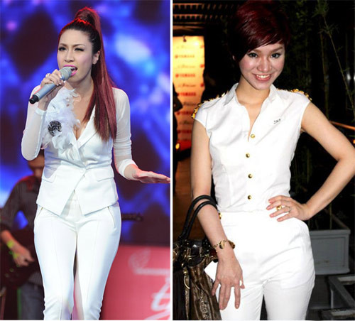 Pha Lê và Trà My cá tính và trẻ trung với quần jean, sơ mi trắng.