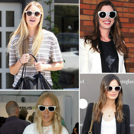 Màu trắng luôn đem lại cảm giác tươi mới và tinh khôi, chính vì vậy, kính mát với gọng màu trắng đã trở thành mặt hàng chủ lực trong mùa hè 2012. Whitney Port chọn cho mình chiếc kính gọng tròn ngộ nghĩnh, Anne Hathaway thanh lịch với kính mắt mèo gọng trắng quá khổ, Chloe Sevigny hoài cổ với kiểu kính rayban mắt vuông nhỏ, và Rachel Bilson lại vô cùng sang trọng với cặp kính của Chanel. Màu trắng luôn đem lại cảm giác tươi mới và tinh khôi, chính vì vậy, kính mát với gọng màu trắng đã trở thành mặt hàng chủ lực trong mùa hè 2012. Whitney Port chọn cho mình chiếc kính gọng tròn ngộ nghĩnh, Anne Hathaway thanh lịch với kính mắt mèo gọng trắng quá khổ, Chloe Sevigny hoài cổ với kiểu kính rayban mắt vuông nhỏ, và Rachel Bilson lại vô cùng sang trọng với cặp kính của Chanel.