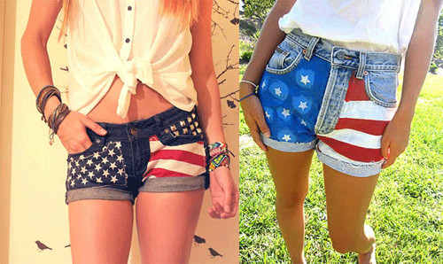 Trẻ trung, ấn tượng với quần shorts họa tiết cờ Mỹ.