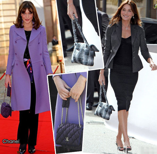 Carla Bruni - cựu đệ nhất phu nhân Pháp rất yêu thích những thiết kế túi của thương hiệu Chanel.