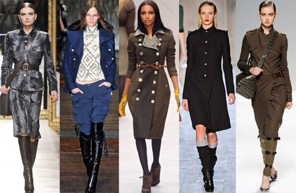 Phong cách quân đội tràn ngập bộ sưu tập thu đông của các nhà tạo mẫu thời trang danh tiếng (từ trái qua: Salvatore Ferragamo, Altuzarra, Burberry Prorsum, Victoria Beckham, Max Mara). Phong cách quân đội tràn ngập bộ sưu tập thu đông của các nhà tạo mẫu thời trang danh tiếng (từ trái qua: Salvatore Ferragamo, Altuzarra, Burberry Prorsum, Victoria Beckham, Max Mara).