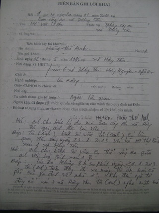 Lời khai của Hoàng Thế Anh tại Công an xã Hưng Tân Lời khai của Hoàng Thế Anh tại Công an xã Hưng Tân