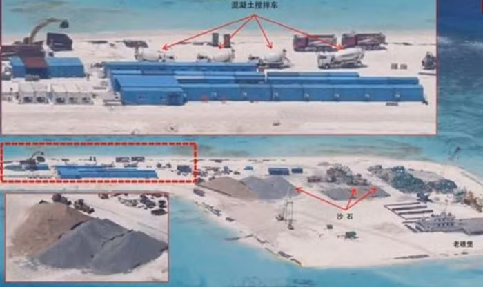 Theo dư luận Philippines và Trung Quốc, Trung Quốc đang hành động bất hợp pháp "biến đá ngầm thành đảo" ở quần đảo Trường Sa của Việt Nam.