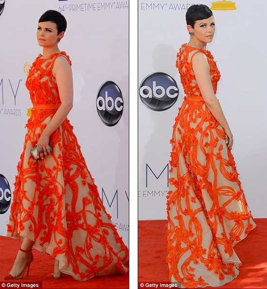 Ginnifer Goodwin mặc bộ váy cam đuôi tôm nổi bật tại hiệu Monique Lhuillier. Ginnifer Goodwin mặc bộ váy cam đuôi tôm nổi bật tại hiệu Monique Lhuillier.