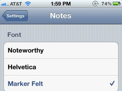 Đổi font chữ trong Note: Nếu font chữ quen thuộc của Note trên iPhone làm bạn cảm thấy nhàm chán, hãy tự thay đổi sang một kiểu font chữ khác. Trong Setting chọn Notes, tại đây bạn sẽ dễ dàng tìm thấy font chữ ưa thích của mình. Đổi font chữ trong Note: Nếu font chữ quen thuộc của Note trên iPhone làm bạn cảm thấy nhàm chán, hãy tự thay đổi sang một kiểu font chữ khác. Trong Setting chọn Notes, tại đây bạn sẽ dễ dàng tìm thấy font chữ ưa thích của mình.